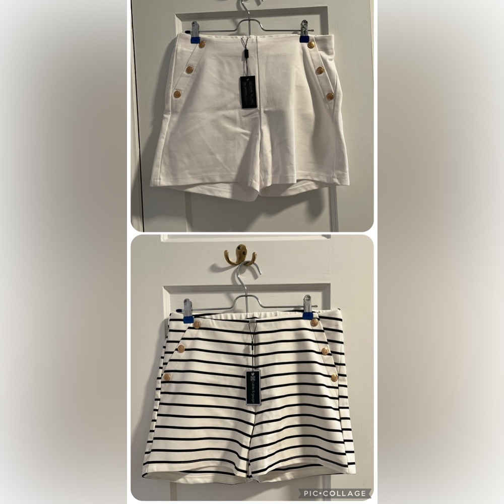 Cable & Gauge High Waist White and White & Black Striped Sailor Shorts